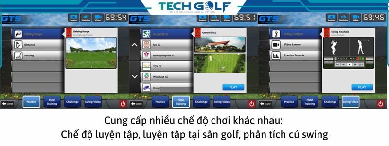 Phần mềm GTS sở hữu nhiều chế độ chơi golf chân thật