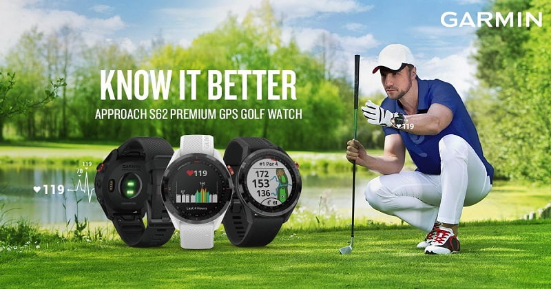 Đồng hồ golf Garmin S62 còn giúp người chơi phát hiện được chướng ngại vật dễ dàng