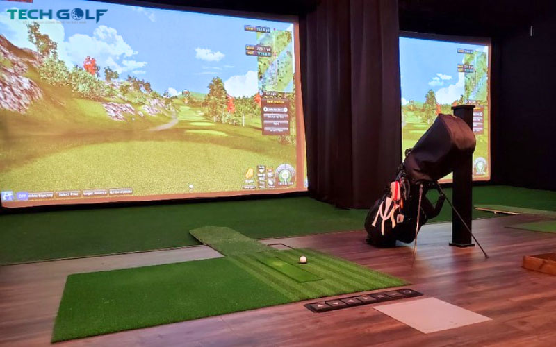 Phòng golf 3D Okongolf hiện đại và cao cấp với thảm địa hình xoay tự động